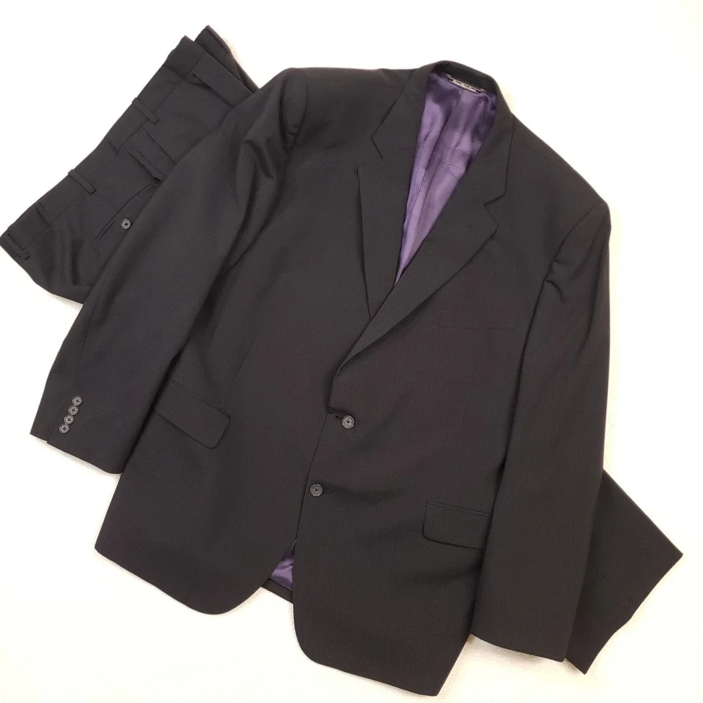 Jack Victor Suit Mens 50R 45W Gray Reflex Stretch Wool Blend Two Piece Pleated